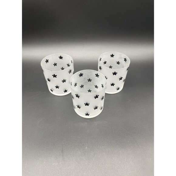 Cocktail Glasses Frosted White Black Lowball Rocks Water Tumblers Stars Bar Mod - Picture 2 of 7
